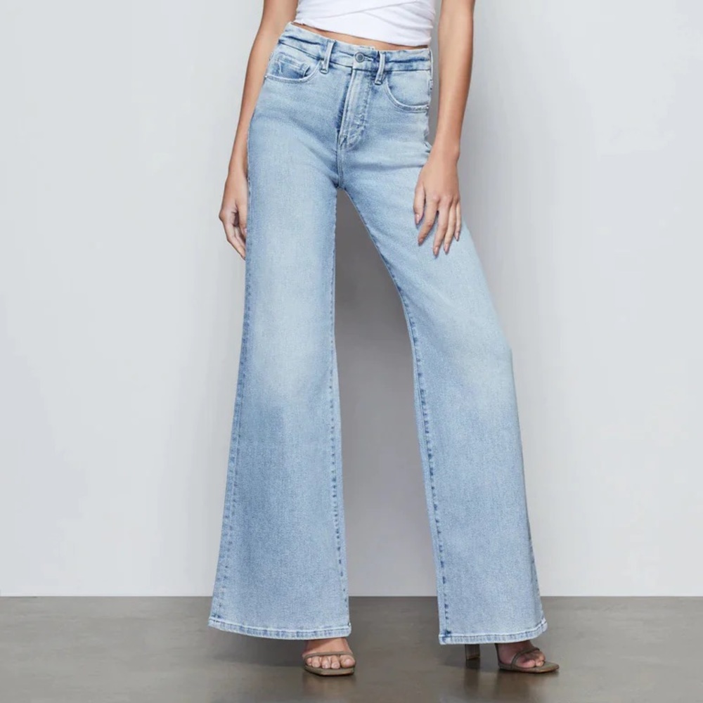 Good American “Good Waist” Palazzo Jean in light wash